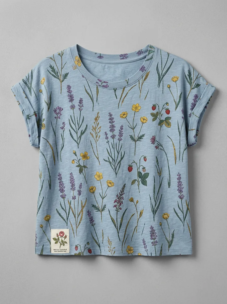 Women's Botanical Nature Lover Lavender Strawberry Printed T-shirt