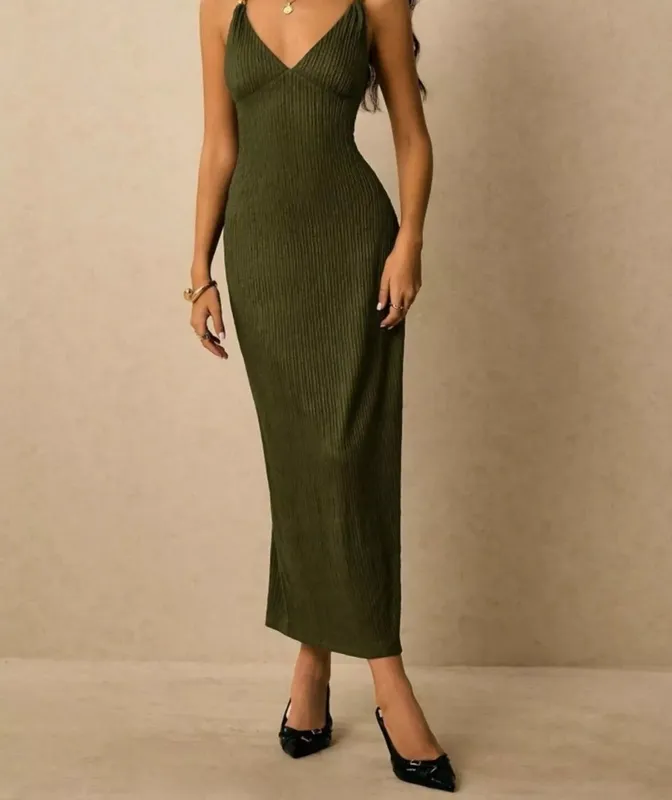 Sleeveless Ribbed Knit Midi Dress