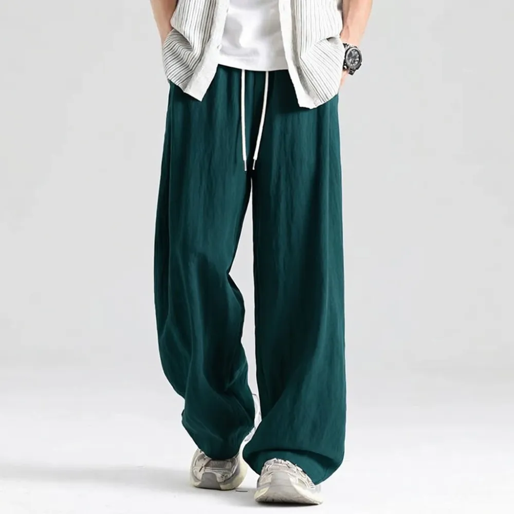 Men's Lightweight Tencel-Linen Summer Casual Trousers – Wide-Leg Straight-Cut Loose-Fit 