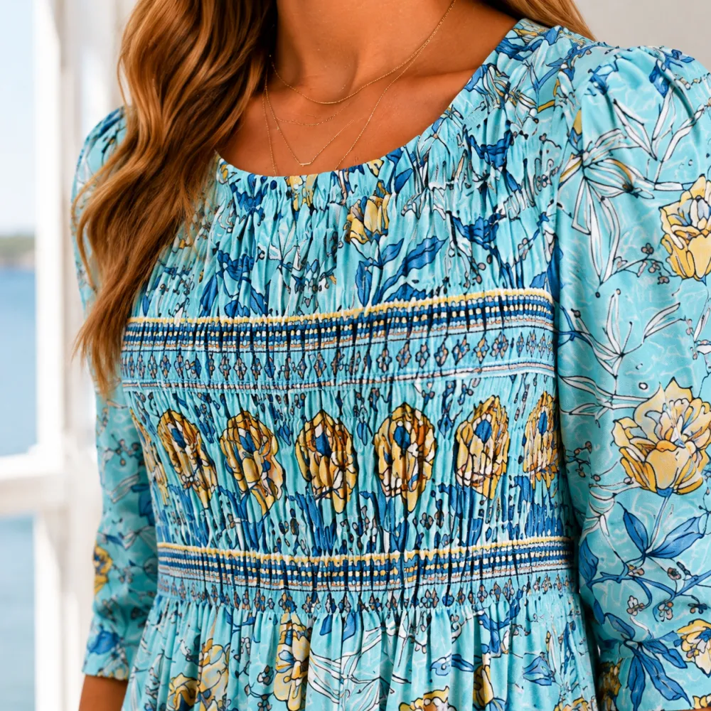 Smocked Floral Midi Dress