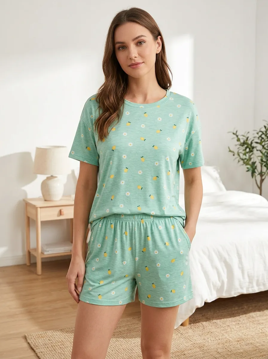 Women's Daisy Pineapple Pattern Printed Loungewear Set
