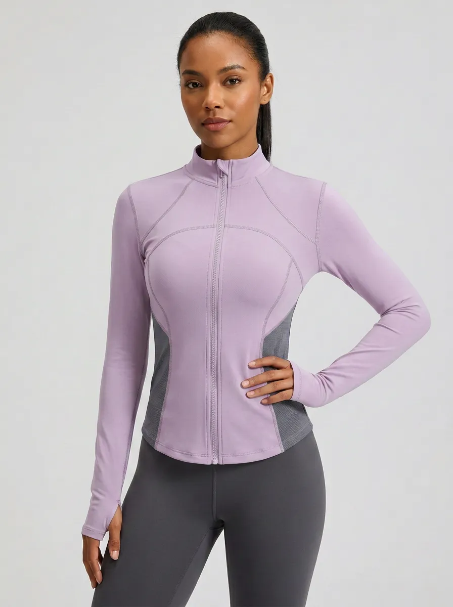 Women's Athletic Fitness Yoga Thumbhole Zip-up Shirt