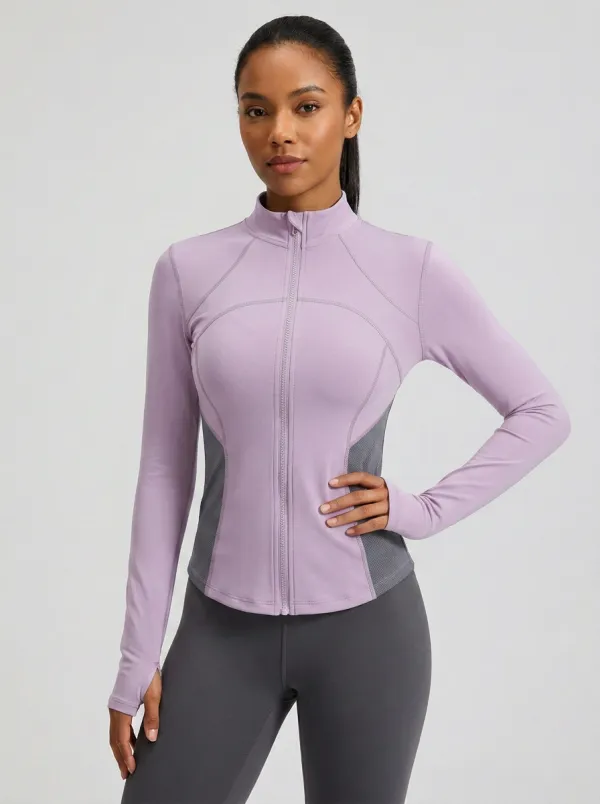Women's Athletic Fitness Yoga Thumbhole Zip-up Shirt