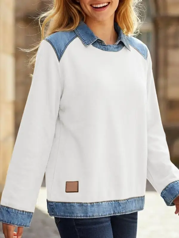 Denim Collar Patchwork Top