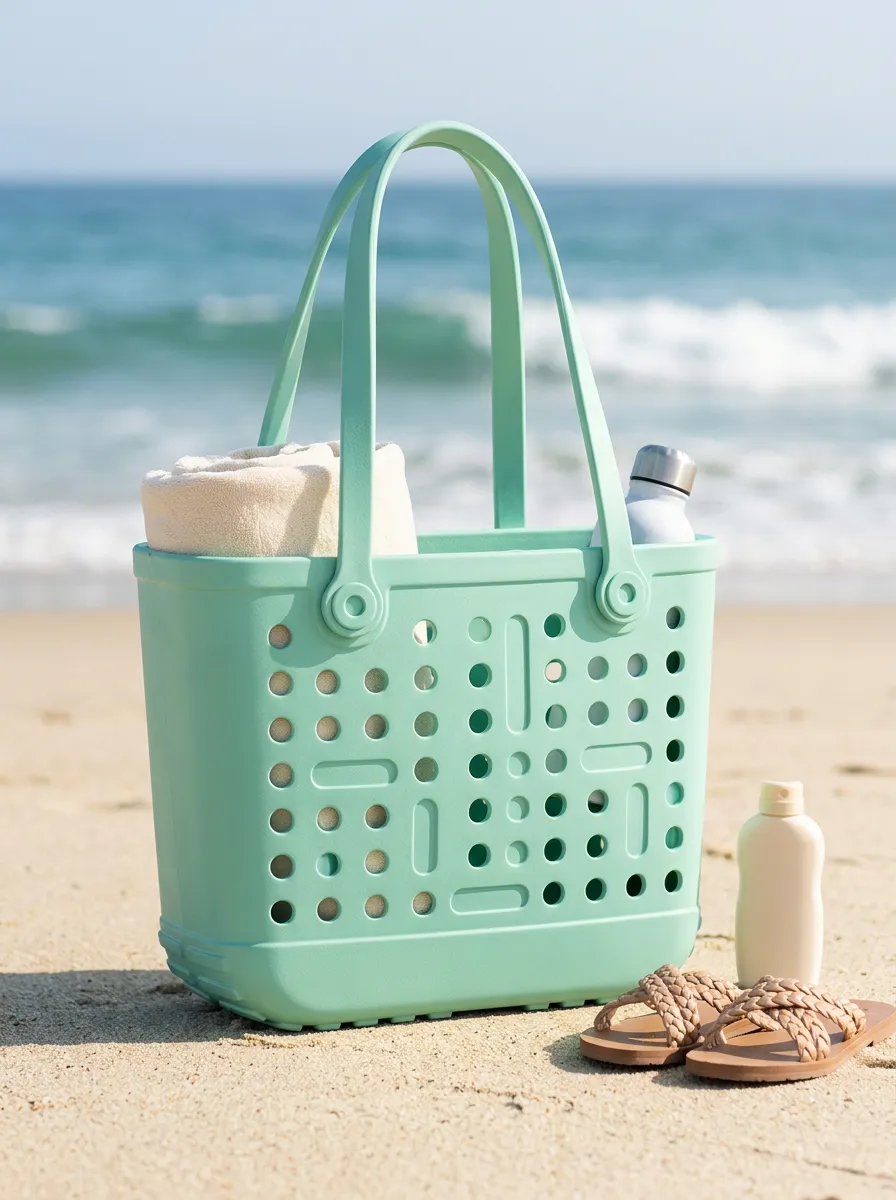 Perforated Open-Top Structured Cutout Beach Tote Bag