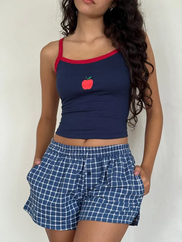Short In Navy Tartan Poplin