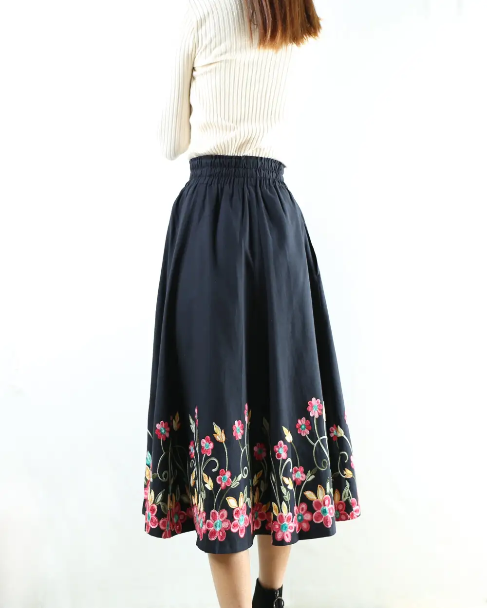 Embroidered Linen Maxi Skirt