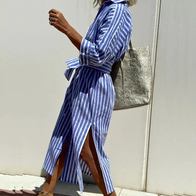  Refined Striped Shirt Midi Dress