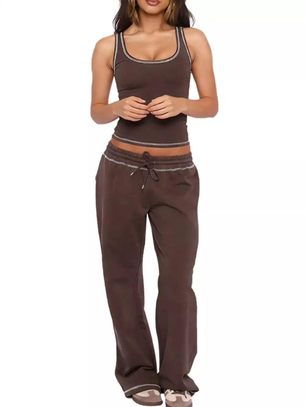 Scoop Neck Tank Top and Drawstring Pants Set