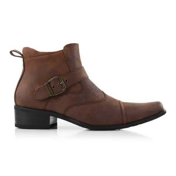 Faux-Leather Embossed Pointed-Toe Chelsea Boots