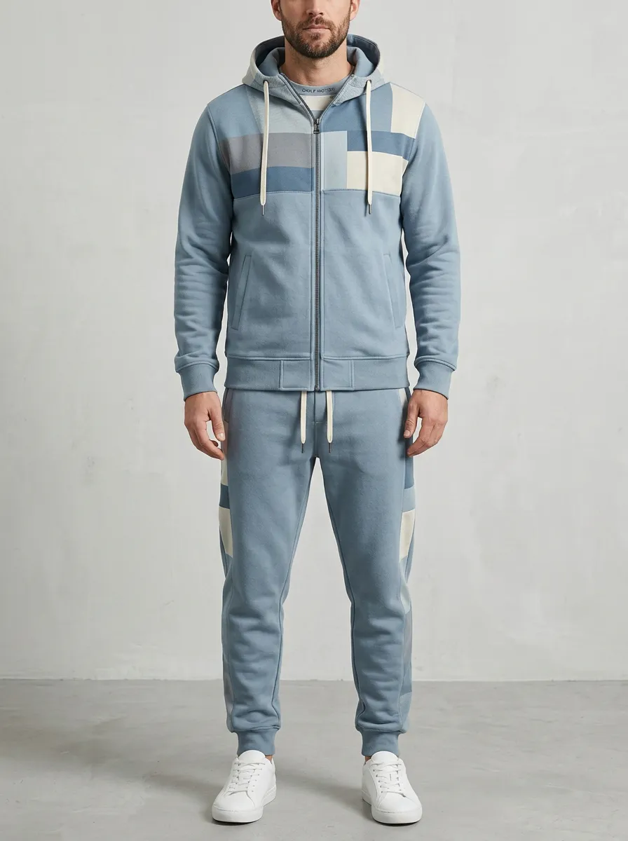 Men's Casual Style Colorblock Pattern Print Jogger Set