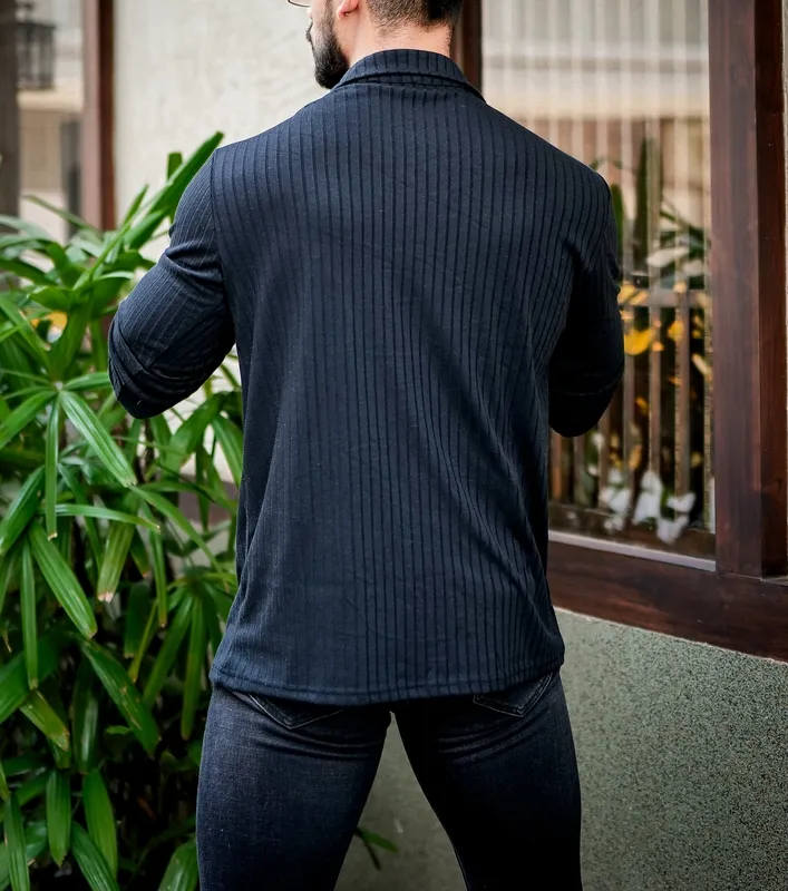 Black Quarter-Zip Long Sleeve Casual Henley