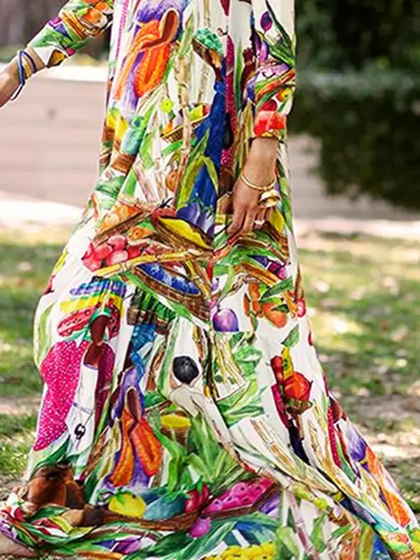Loose Printed Long Shirt Maxi Dress