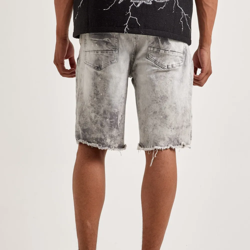 Textured Distressed Denim Shorts