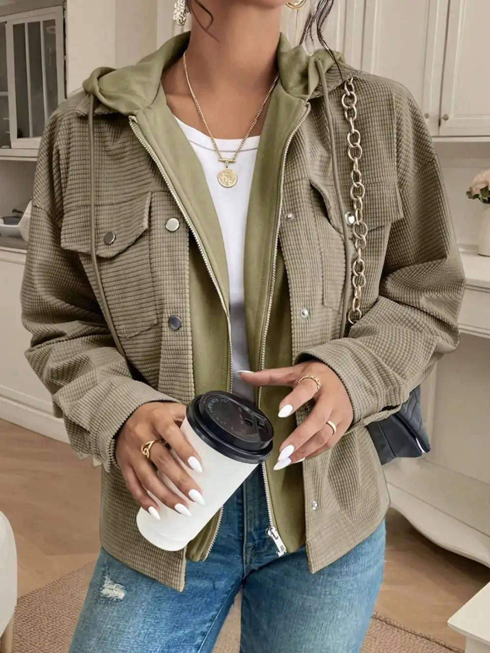 Thermal Knit Textured Hooded Jacket Easy Layering Piece