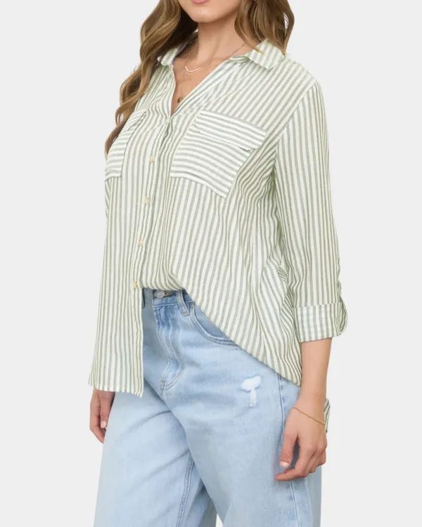 Stripe Button Front Top - Light