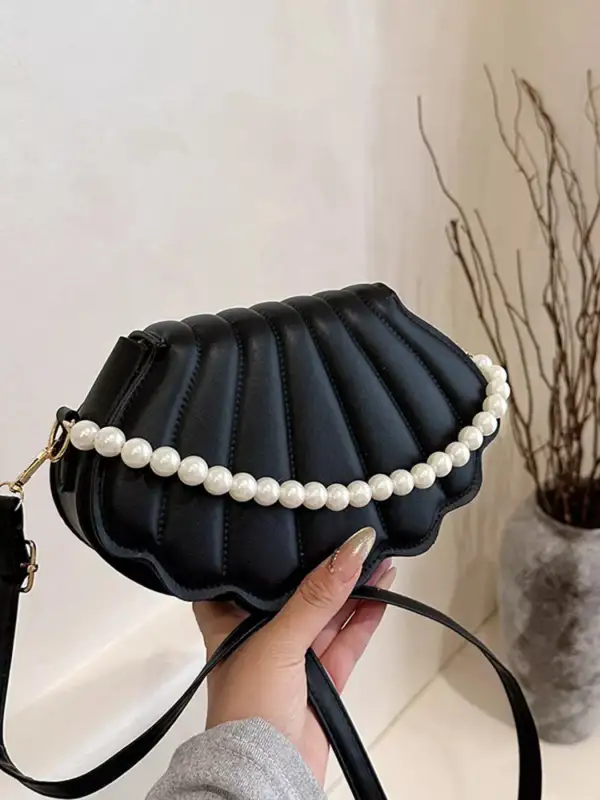 Shell-Shaped Pearl Decor Crossbody Bag