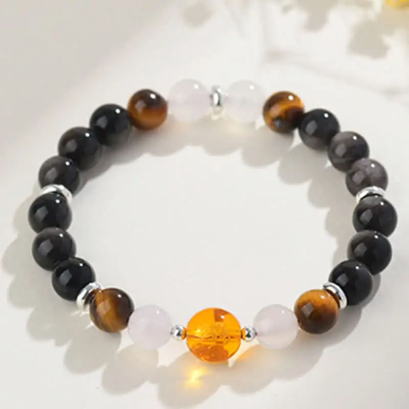 Natural Crystals Obsidian Zodiac Bracelet
