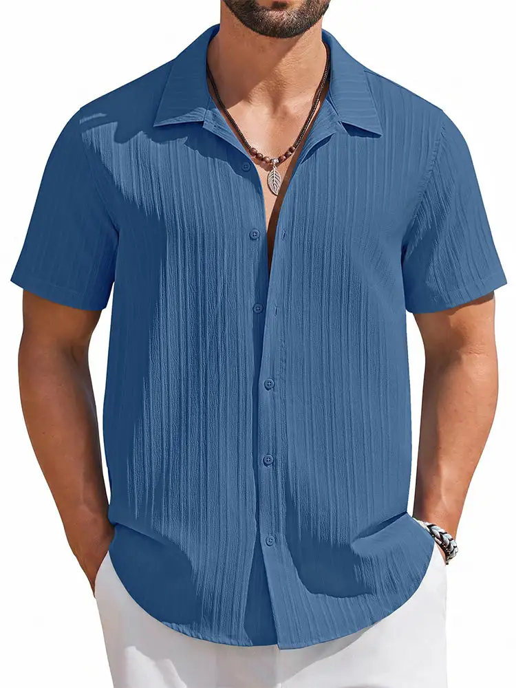 Casual Summer Textured Short Sleeve Shirt