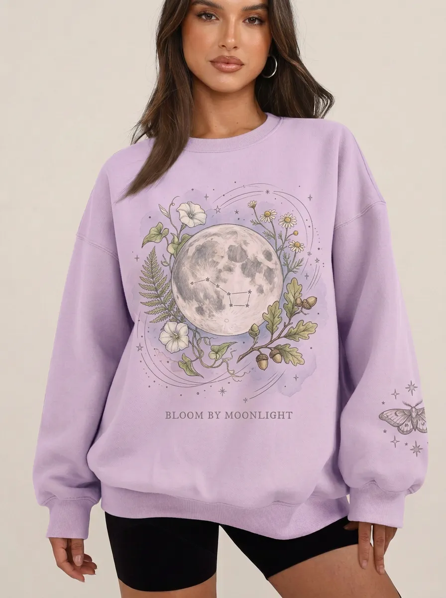 Women's Celestial Moon Floral Bloom By Moonlight Graphic Sweatshirt