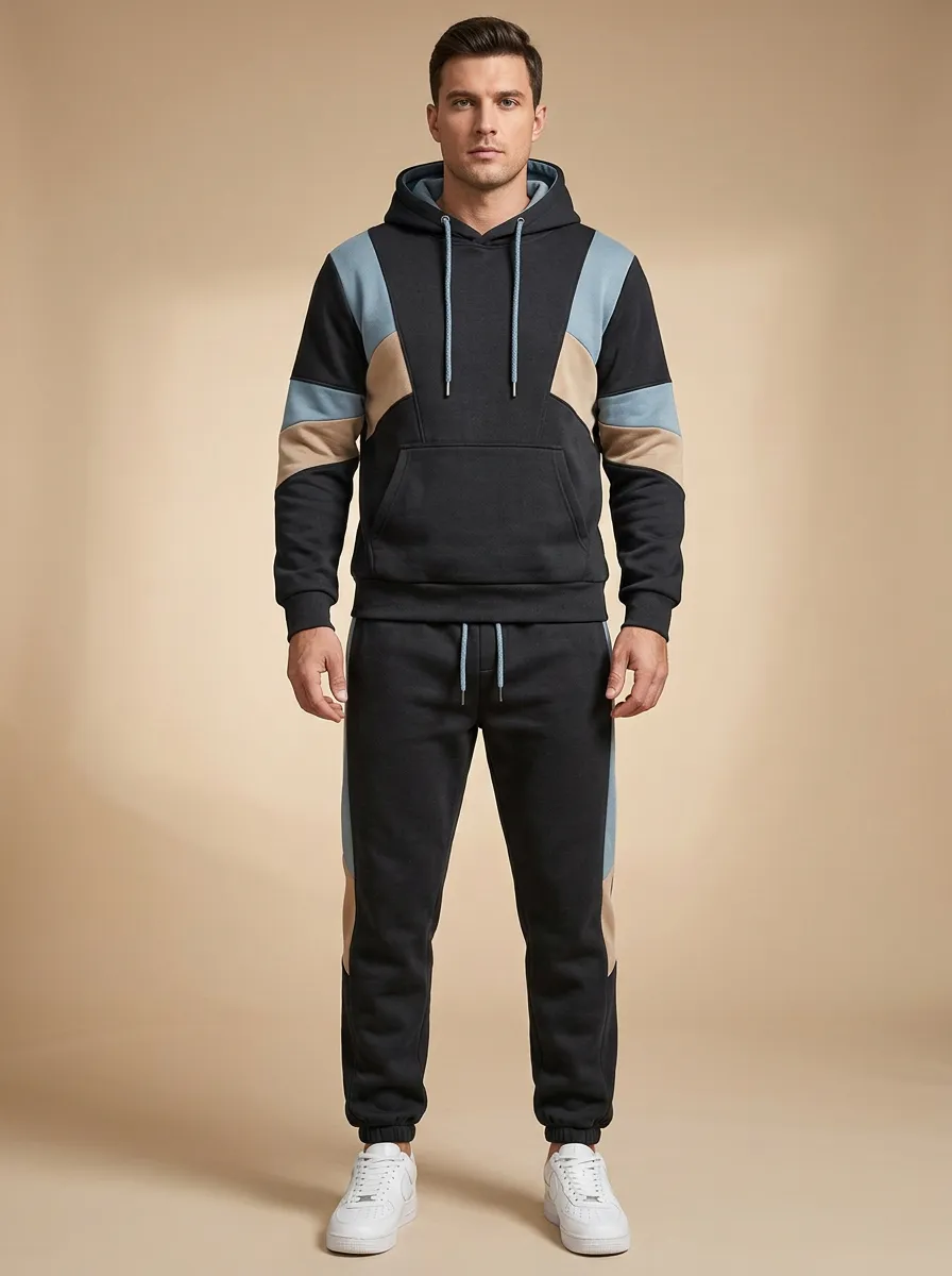 Men's Colorblock Patchwork Casual Print Jogger Set