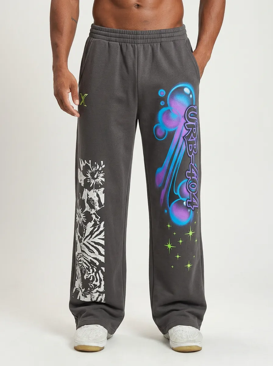 Men's Streetwear Urban Graffiti Tiger Floral Printed Sweatpants