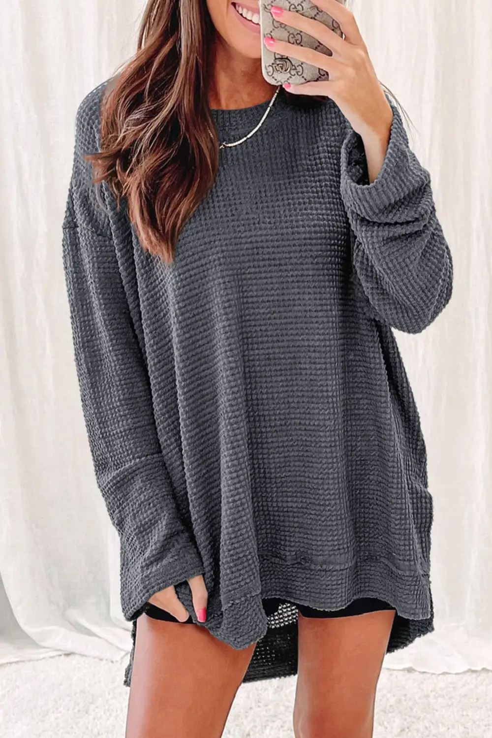 Waffle Knit Oversized Fit Women's Top