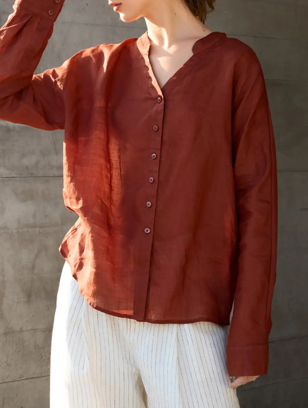 Ramie V Neck Lightweight Top