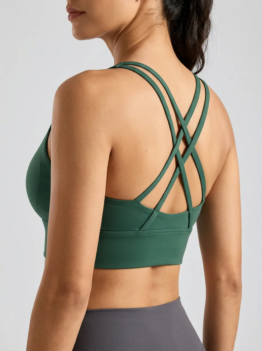 Women's Crisscross Back Zip Front Sports Bra