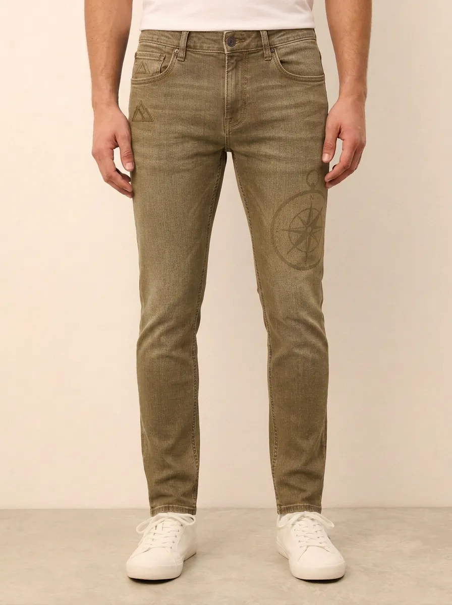 Men's Mid-Blue Travel Explorer Compass Stretch Jeans
