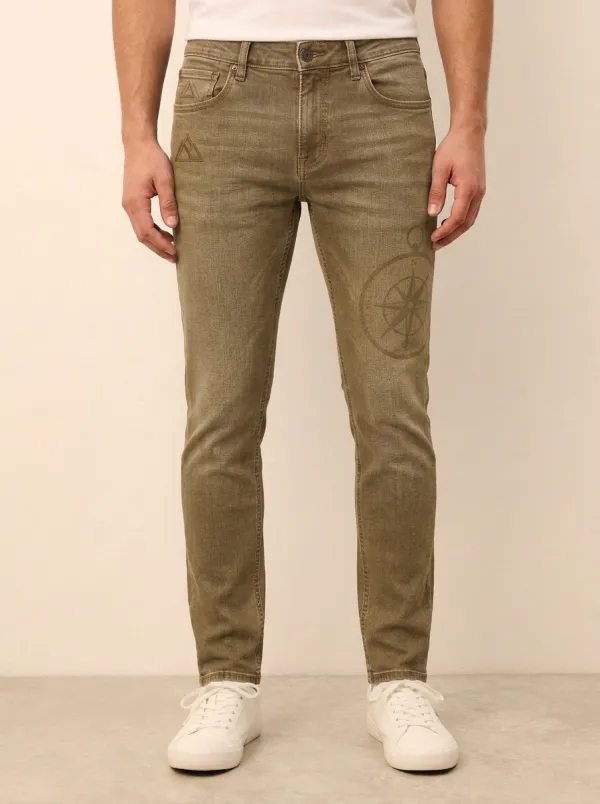 Men's Mid-Blue Travel Explorer Compass Stretch Jeans