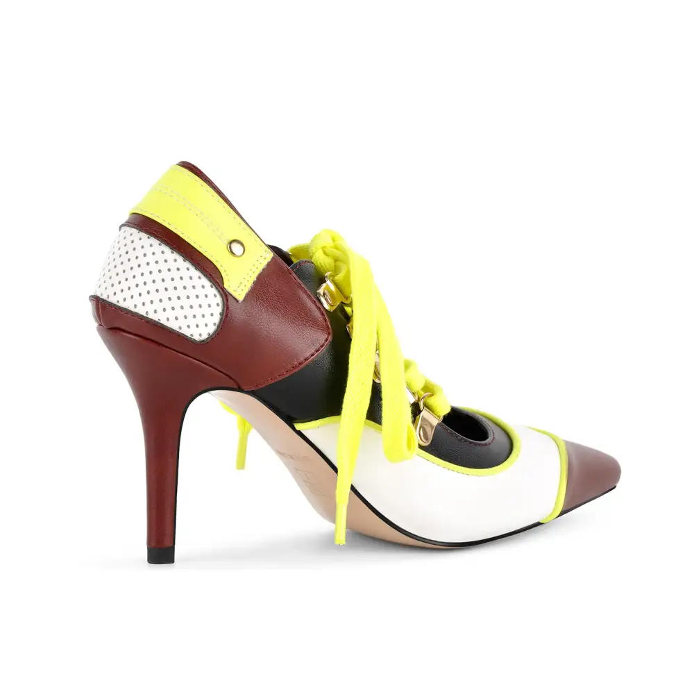 Modern Lace Detail Pointed Toe Stiletto Lace Up Pumps