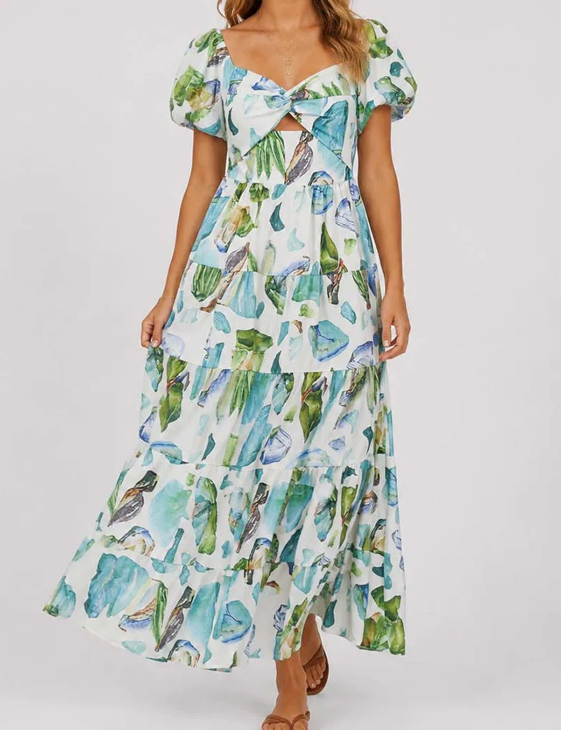 Bubble Short Sleeves Maxi Dress