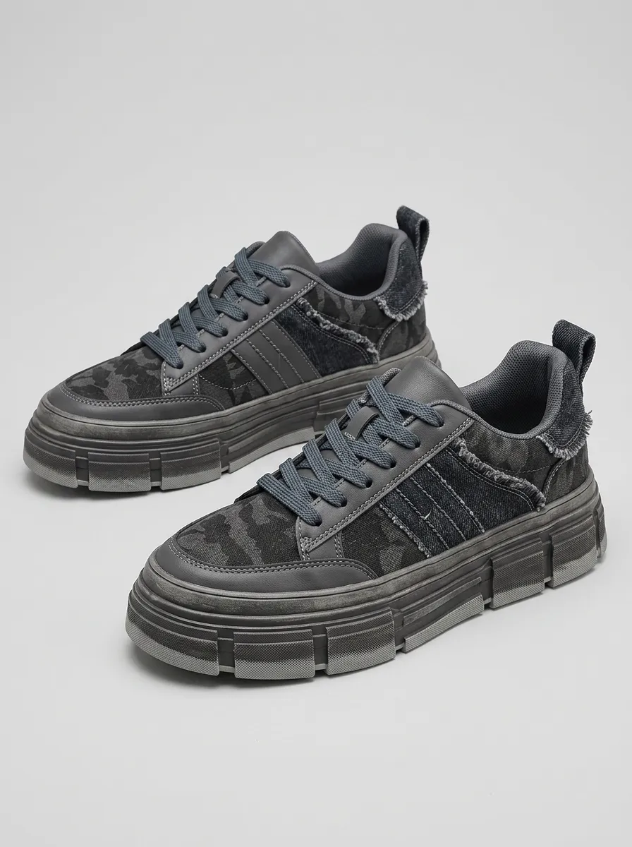Men's Streetwear Camo Pattern Distressed Printed Sneakers