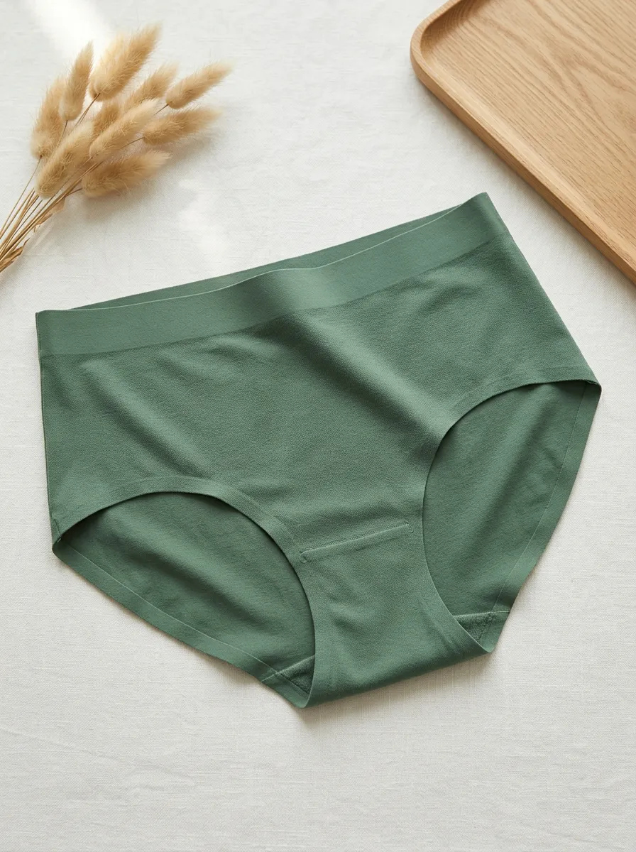 Women's Solid Green Seamless Mid-Waist Panties