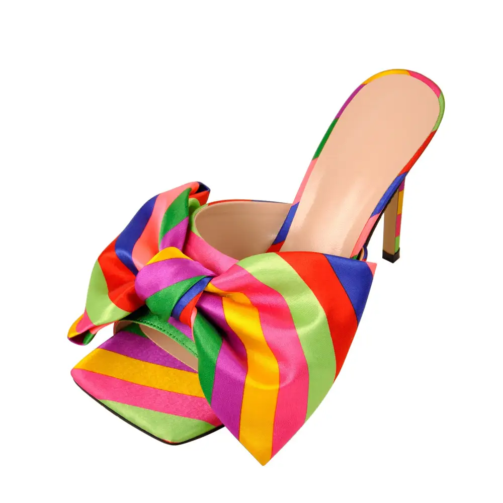 Bow Leather Square Toe High Stiletto Sandals