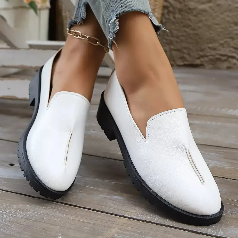 Refined Round Toe Block Heel Loafers