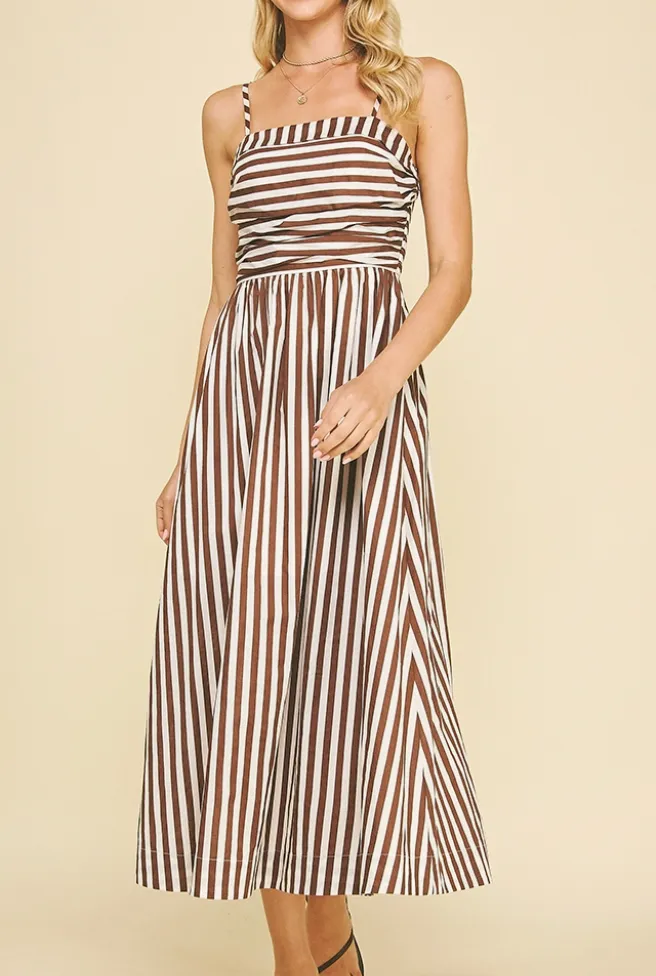 Chocolate White Striped Midi Dress