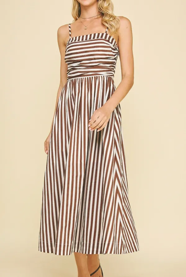 Chocolate White Striped Midi Dress