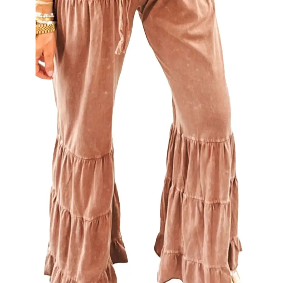Drawstring Flare Ruffle Pants