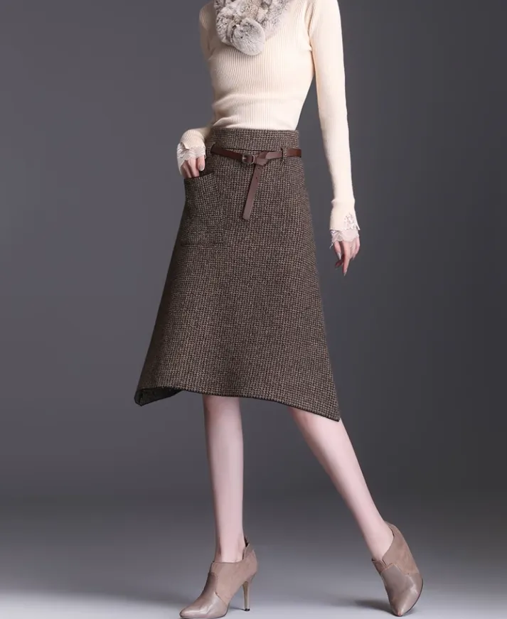 Asymmetrical A Line High Waist Midi Skirt