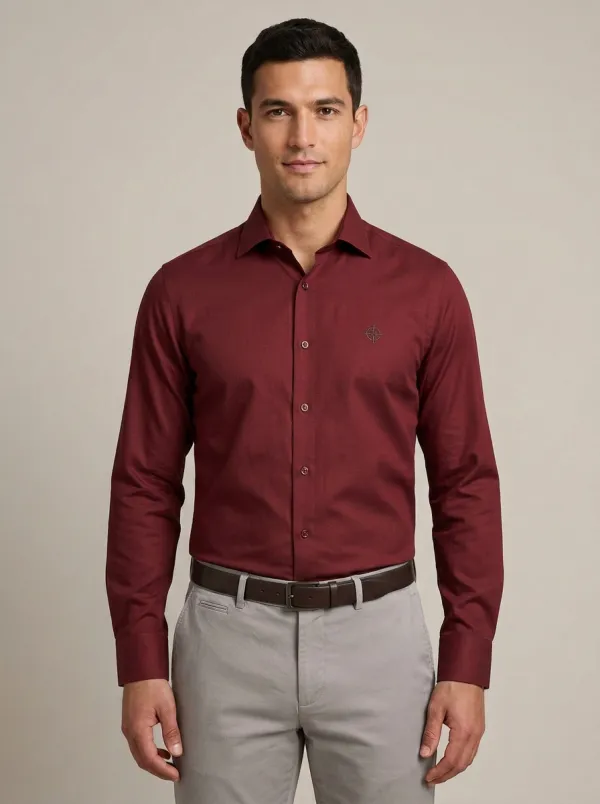 Men's Non-Iron Cotton Compass Embroidered Accent Dress Shirt