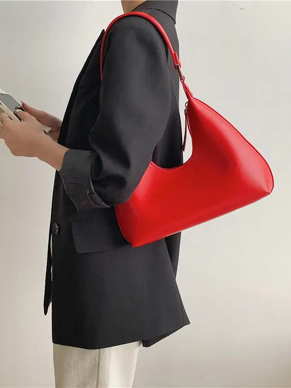 Solid Zipper Moon Shoulder Strap Armpit Bag