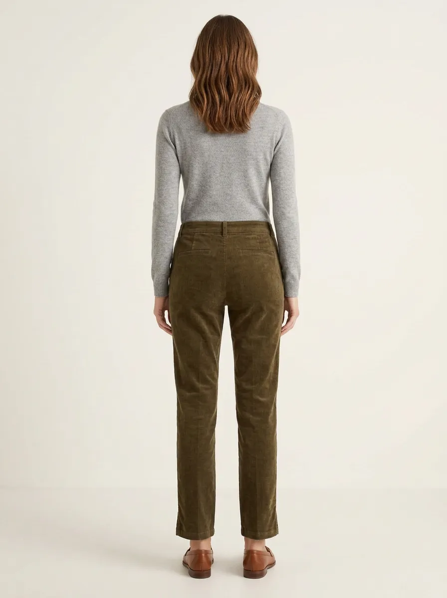 Women's Side-Slit Slim Corduroy Straight-Leg Pants