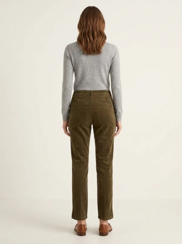 Women's Side-Slit Slim Corduroy Straight-Leg Pants
