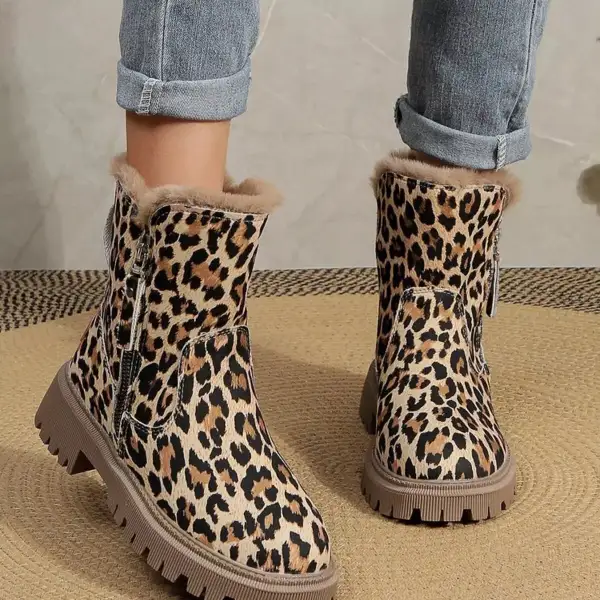 Print Fur Lined Ankle Boots