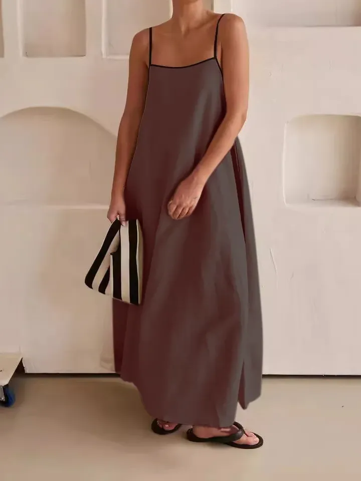 Sleeveless Linen Blend Cotton Blend Maxi Soft Drape Dress