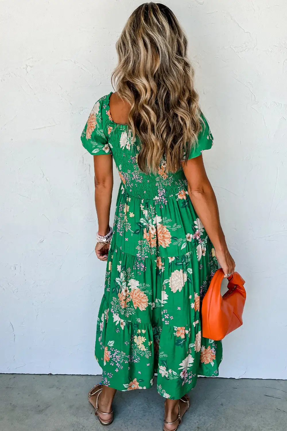 Floral Sleeve Tiered Midi Dress