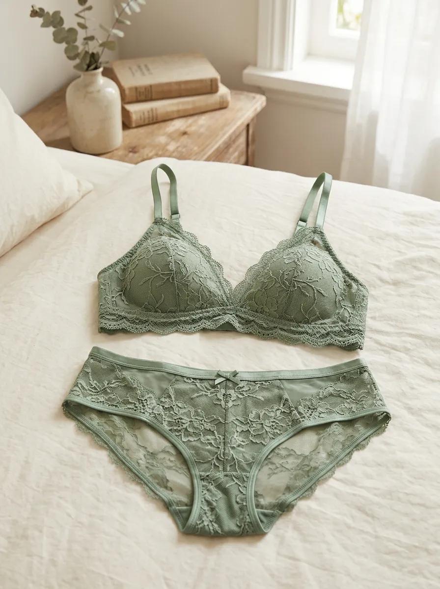 Women's Floral Lace Embroidered Floral Mesh Lingerie Set