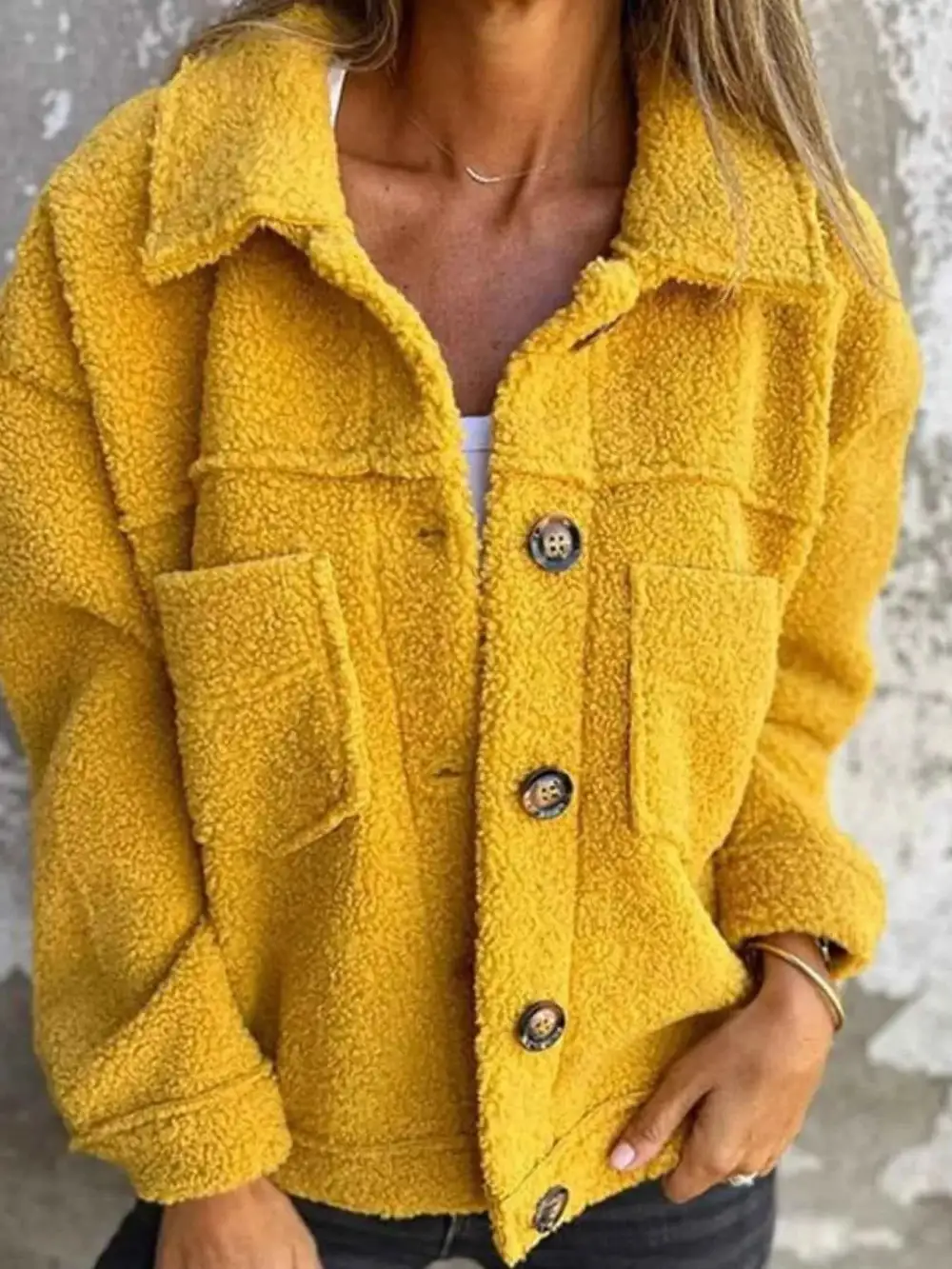 Plus Size Single Breasted Sherpa Shacket